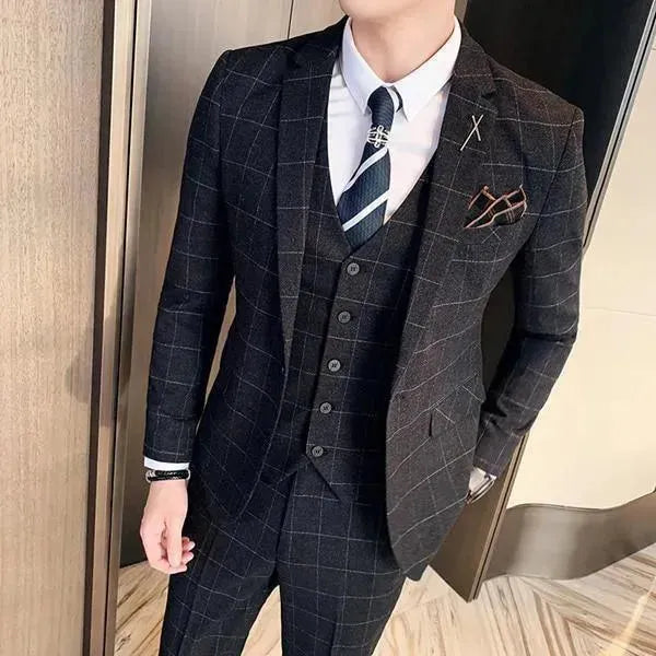 Checked Three Piece Suit - Plaid Suit - LeStyleParfait