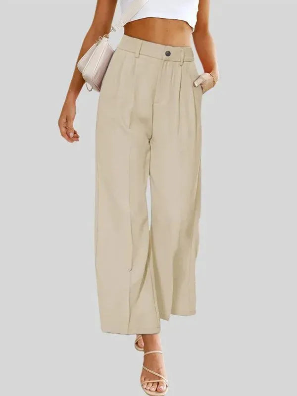 LeStyleParfait Women Pants Plain-Solid Women's Buttons Polyester-Women Pants