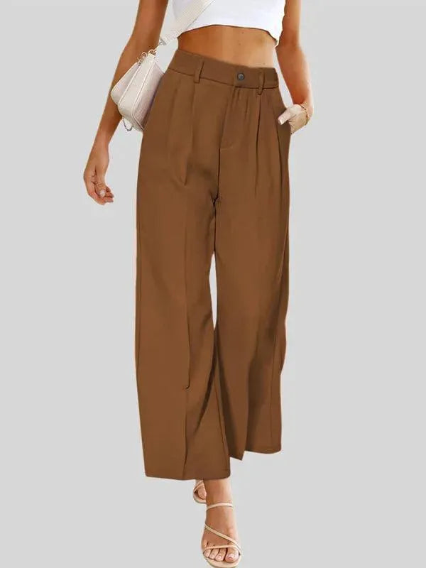 LeStyleParfait Women Pants Plain-Solid Women's Buttons Polyester-Women Pants