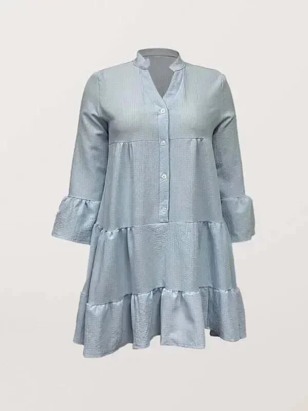 Chic Blue Cotton Bell Sleeve Mini Dress