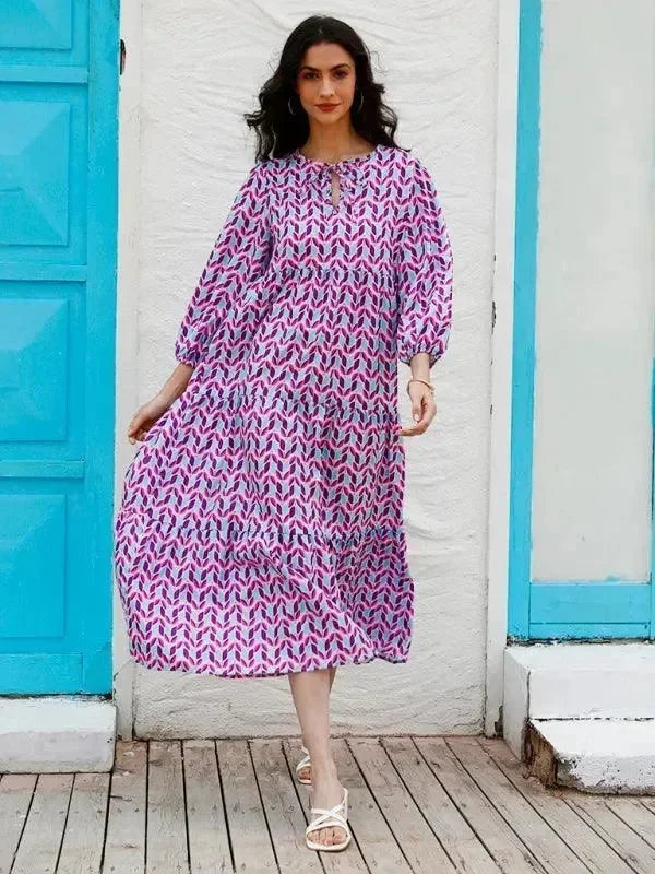 a-line dress,abstract,balloon sleeve,balloon sleeves dress,casual,casual dress,cotton,cotton dress,dress,empire,flowy,geometric dress,ladies Wrinkle resistant,maxi,maxi dress,Quick drying maxi dress,slip-on,slip-on dress,straight,straight hem dress,summer,summer dress,tiered,tiered dress,true-to-size dress,V-neck,v-neck dress-LeStyleParfait