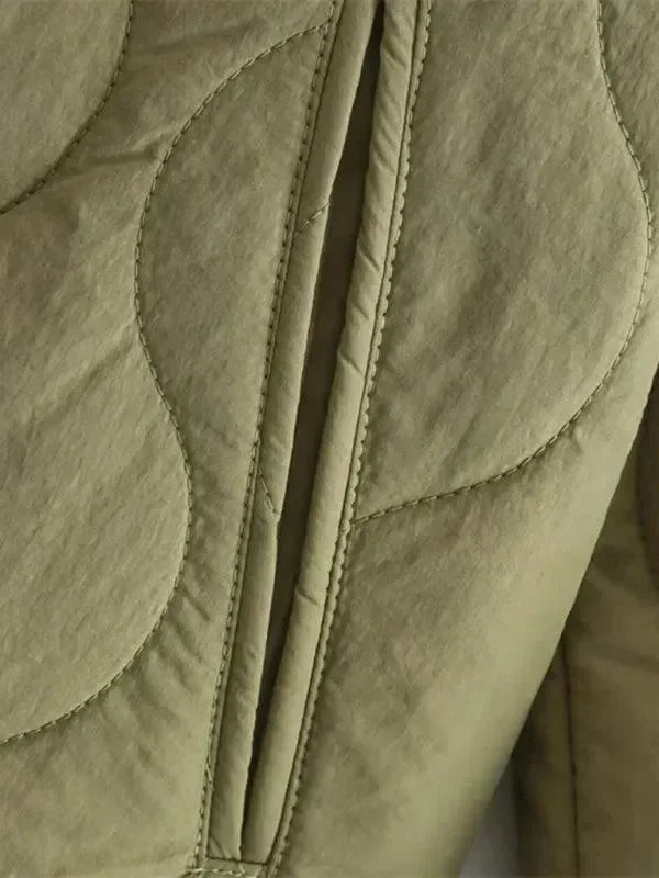 Chic Round Neck Women Quilted Coat - Quilted Coat - LeStyleParfait