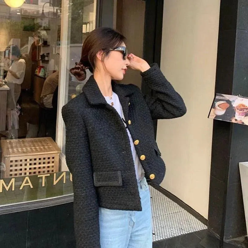 Chic Vintage Cropped Tweed Jacket Women - Tweed Blazer - LeStyleParfait
