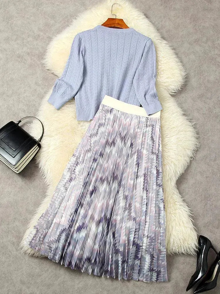 Chic Women Abstract Pleated Two-Piece Skirt Set - Abstract Skirt Set - LeStyleParfait