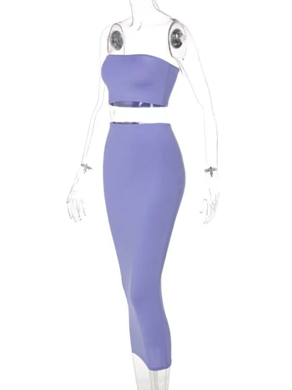 Chic Women Casual Ribbed Two-Piece Skirt Set - Casual Skirt Set - LeStyleParfait