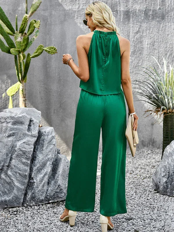 Chic Women Casual Satin Two-Piece Set - Casual Pants Set - LeStyleParfait