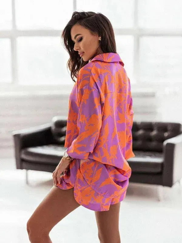 Chic Women Floral Casual Two-Piece Shorts Set - Floral Casual Two-Piece Set - LeStyleParfait