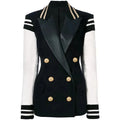 Chloe Patchwork Leather Varsity Blazer Women - Casual - Patchwork - Double-Breasted Blazer - LeStyleParfait