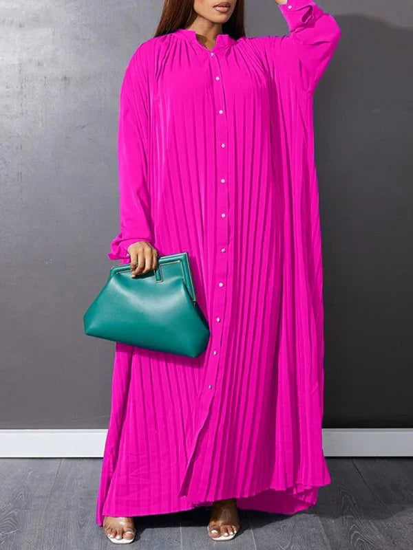 Classic Pleated Shirt Maxi Dress-Maxi Dress-LeStyleParfait