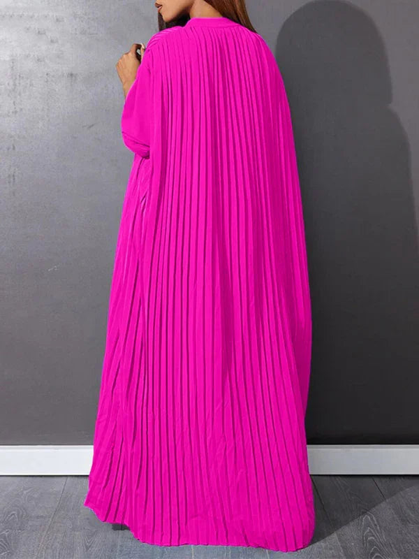 Classic Pleated Shirt Maxi Dress-Maxi Dress-LeStyleParfait