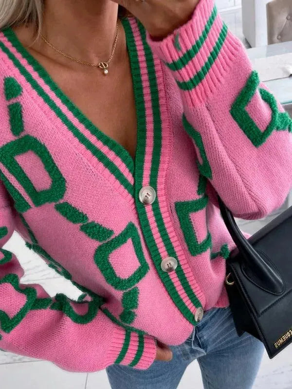 Contrast Drop-Sleeve Cardigan Sweater - Cardigan Sweater - LeStyleParfait