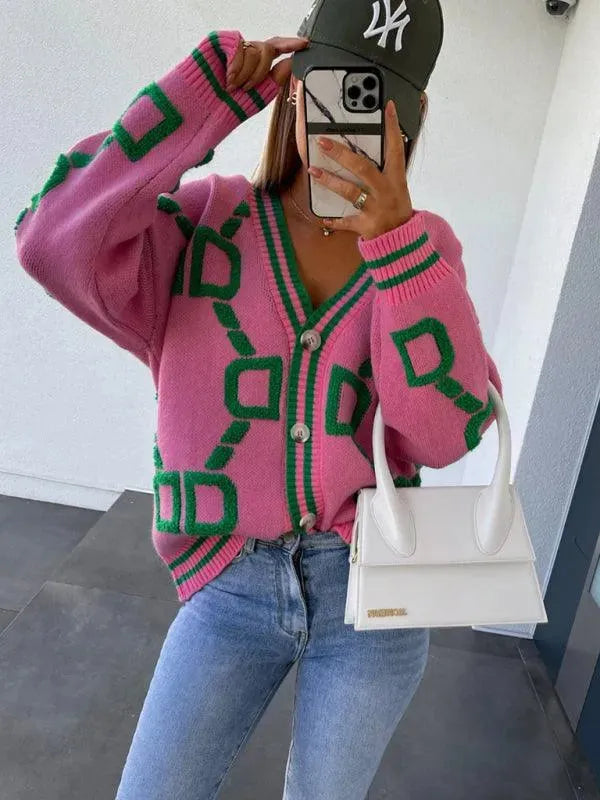 Contrast Drop-Sleeve Cardigan Sweater - Cardigan Sweater - LeStyleParfait