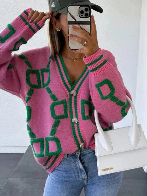 Contrast Drop-Sleeve Cardigan Sweater - Cardigan Sweater - LeStyleParfait