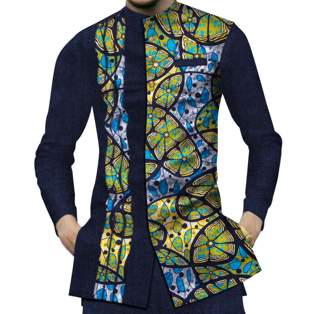 Cotton Patchwork Dashiki Men's Shirt-Men Shirts-LeStyleParfait