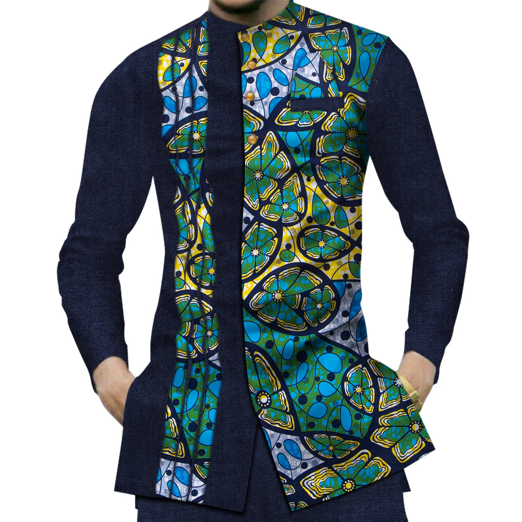 Cotton Patchwork Dashiki Men's Shirt-Men Shirts-LeStyleParfait