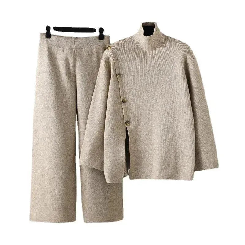Cozy Casual Wool Two-Piece Pants Set - Casual Pants Set - LeStyleParfait