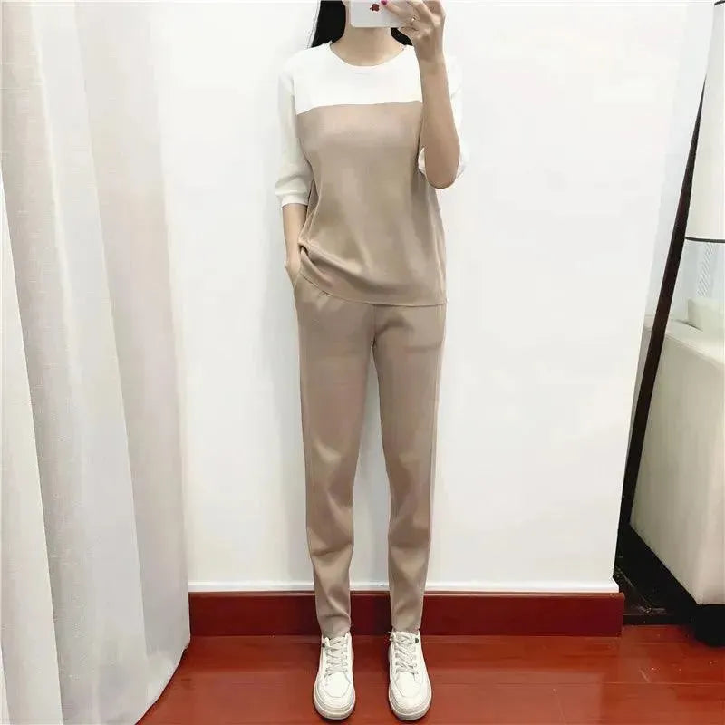 Cozy Knit Colorblock Three-Piece Women Set - Colorblock Knit Set - LeStyleParfait