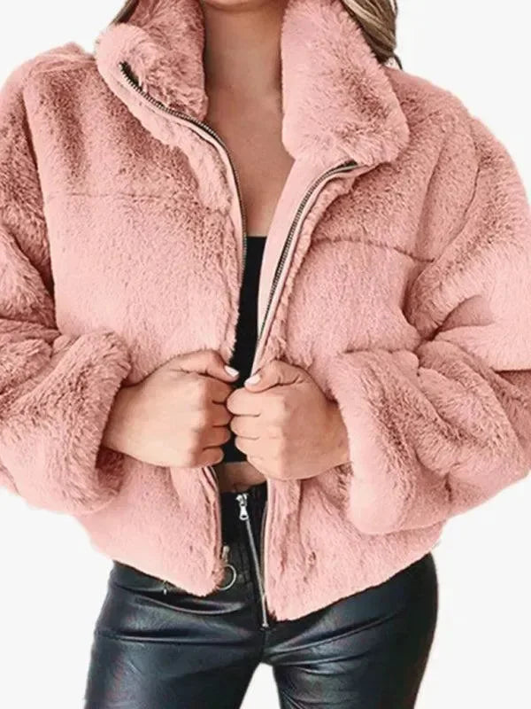 Cozy Loose Women Crop Fleece Jacket - Fleece Crop Jacket - LeStyleParfait