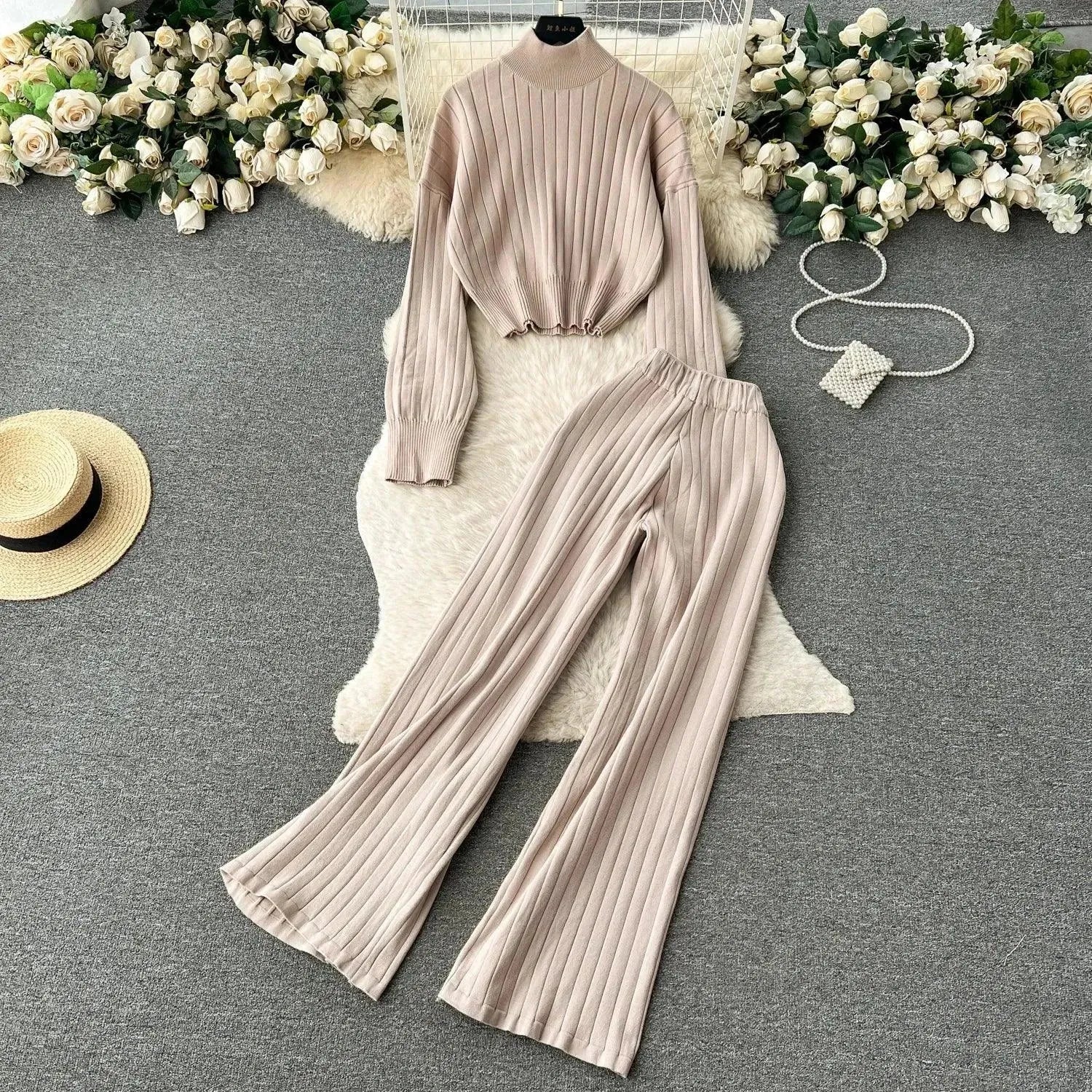 Cozy Women Casual Ribbed Two-Piece Sweater Set - Casual Sweater Set - LeStyleParfait