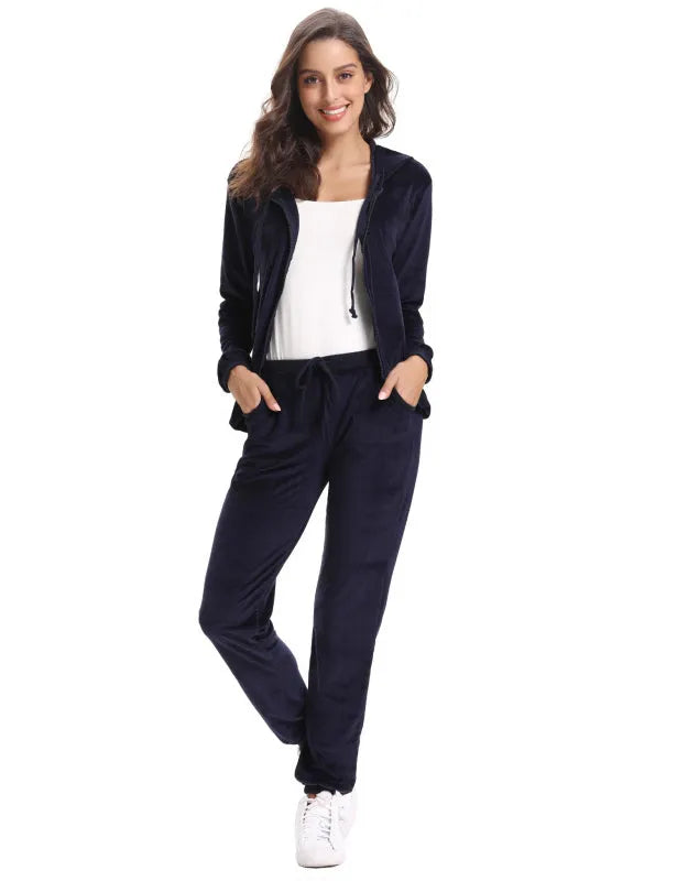 Cozy Women Casual Velvet Two-Piece Jogger Set - Casual Jogger Set - LeStyleParfait