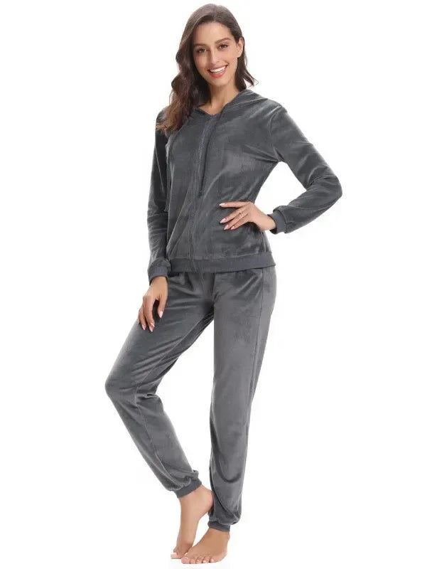 Cozy Women Jogger Set Casual Velvet Two-Piece Pants Set Lounge Zipper Long Sleeve Relaxed Fit Fall | LeStyleParfait