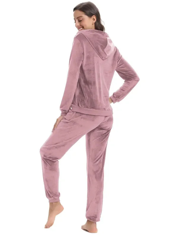 Cozy Women Jogger Set Casual Velvet Two-Piece Pants Set Lounge Zipper Long Sleeve Relaxed Fit Fall | LeStyleParfait