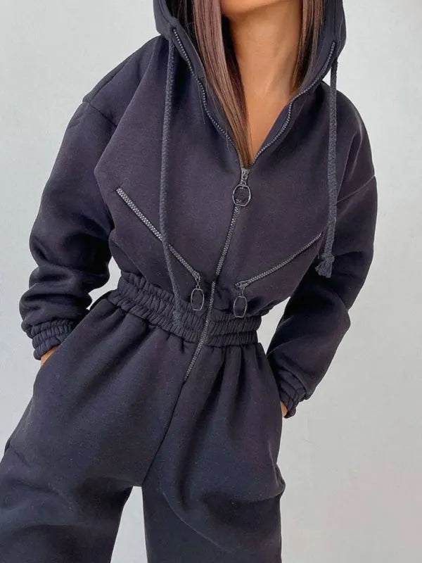 Cozy Women Casual Zip Two-Piece Set - Casual Jogger Set - LeStyleParfait