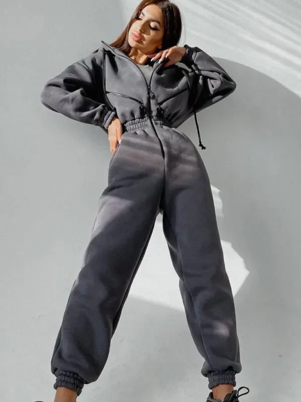 Cozy Women Casual Zip Two-Piece Set - Casual Jogger Set - LeStyleParfait