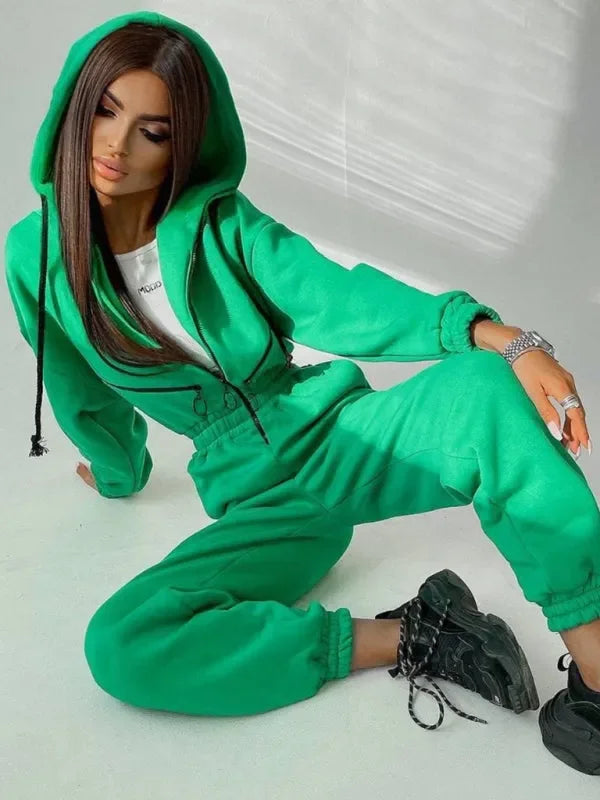Cozy Women Casual Zip Two-Piece Set - Casual Jogger Set - LeStyleParfait