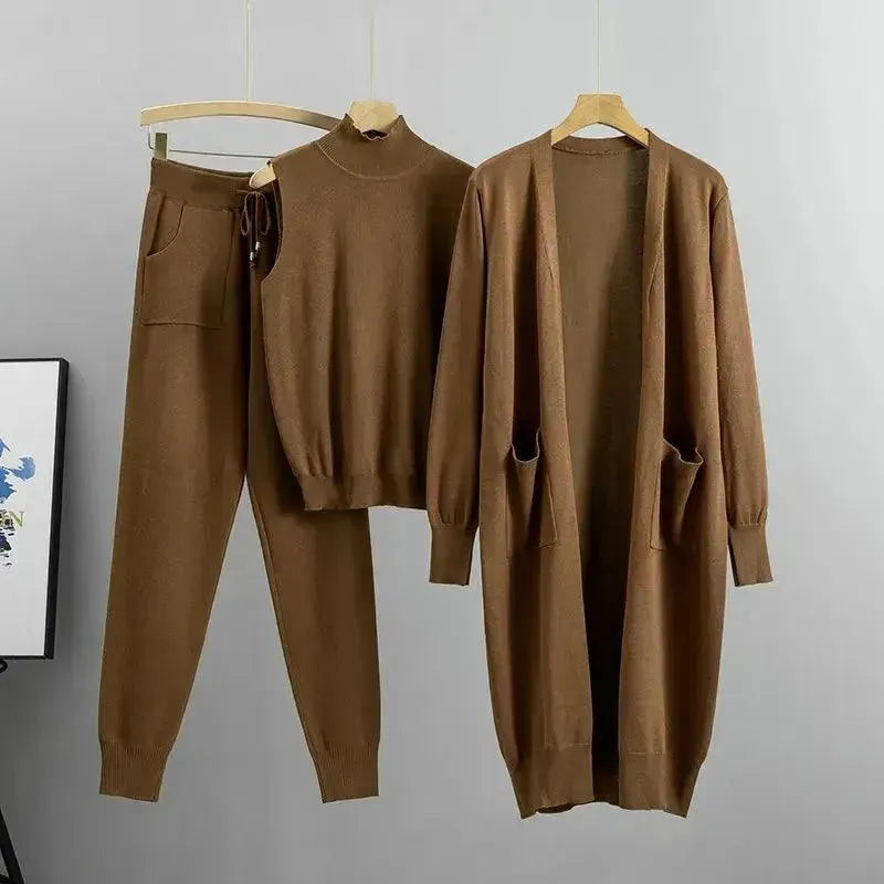 Cozy Women Knit Three-Piece Lounge Set - Casual Lounge Set - LeStyleParfait