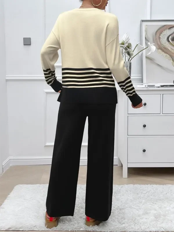 Cozy Women Striped Casual Two-Piece Set - Striped Casual Two-Piece Set - LeStyleParfait