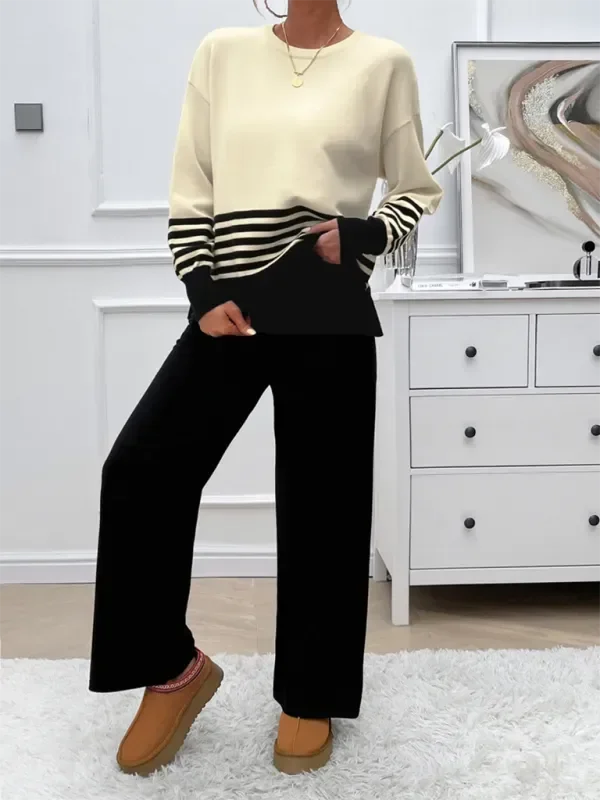 Cozy Women Striped Casual Two-Piece Set - Striped Casual Two-Piece Set - LeStyleParfait