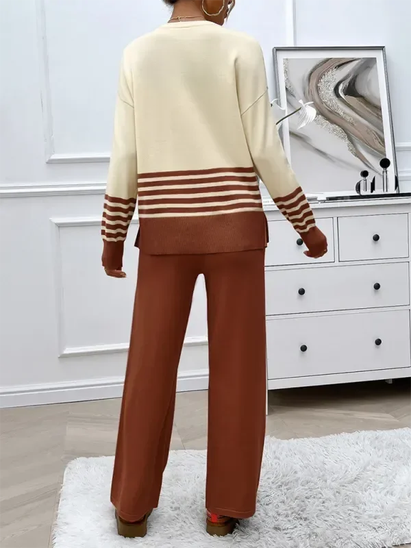 Cozy Women Striped Casual Two-Piece Set - Striped Casual Two-Piece Set - LeStyleParfait