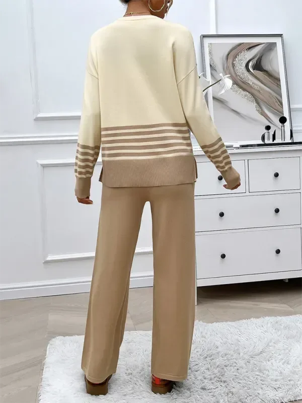 Cozy Women Striped Casual Two-Piece Set - Striped Casual Two-Piece Set - LeStyleParfait