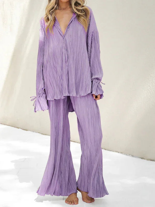 Cozy Women Striped Lounge Two-Piece Set - Striped Lounge Two-Piece Set - LeStyleParfait