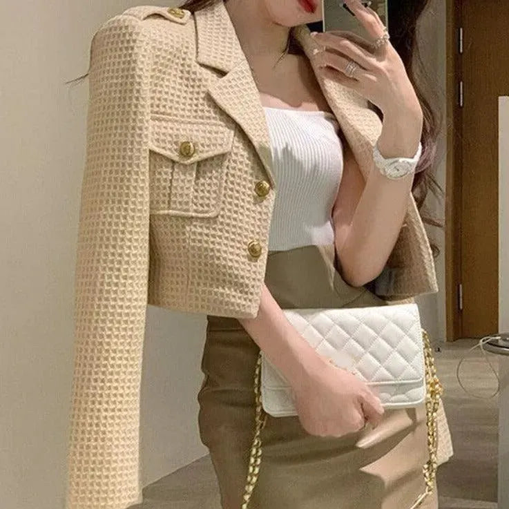 Cropped Tweed Jacket With Chest Pockets - Tweed Blazer - LeStyleParfait