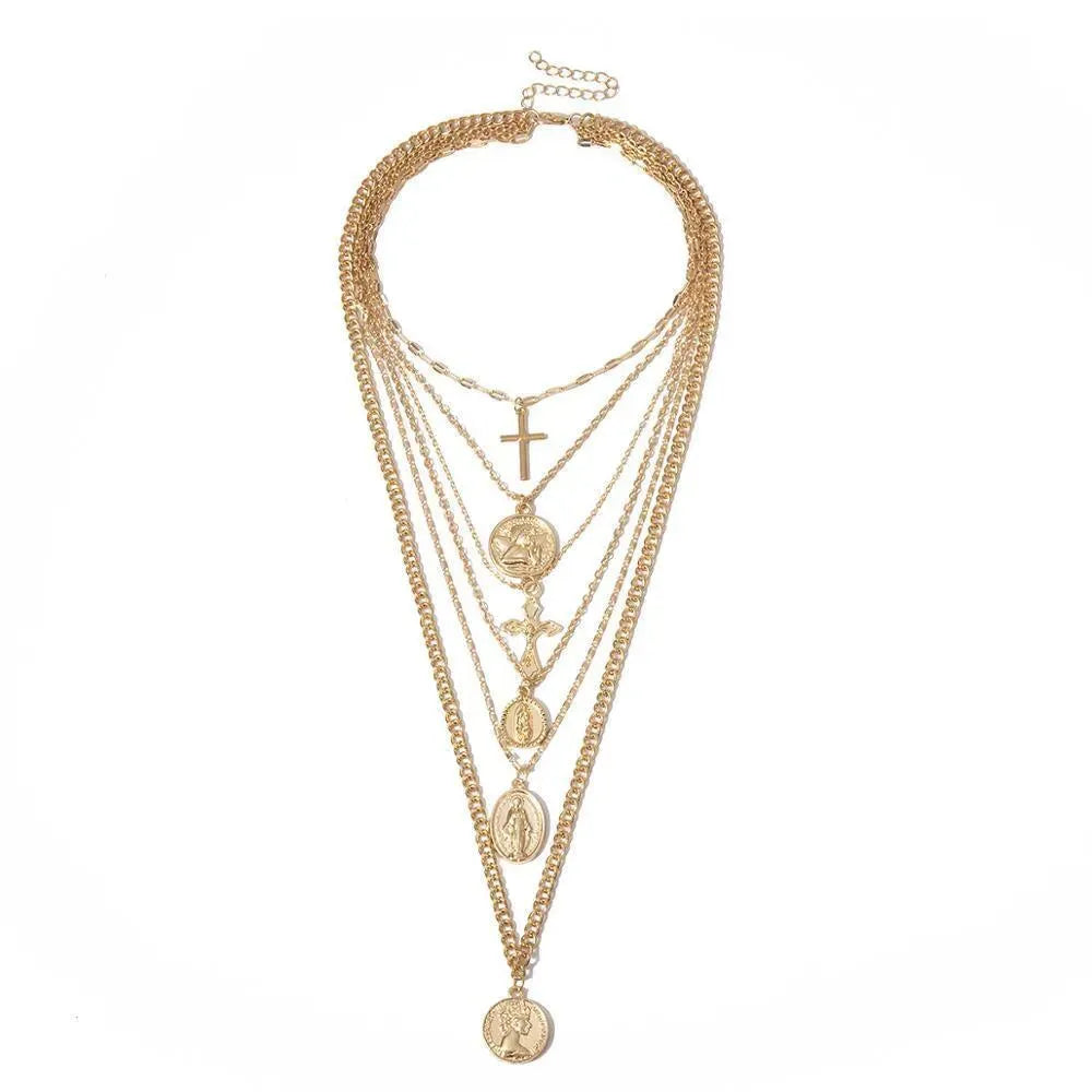 Cross and Virgin Mary Pendant Necklace - Pendant Necklace - LeStyleParfait