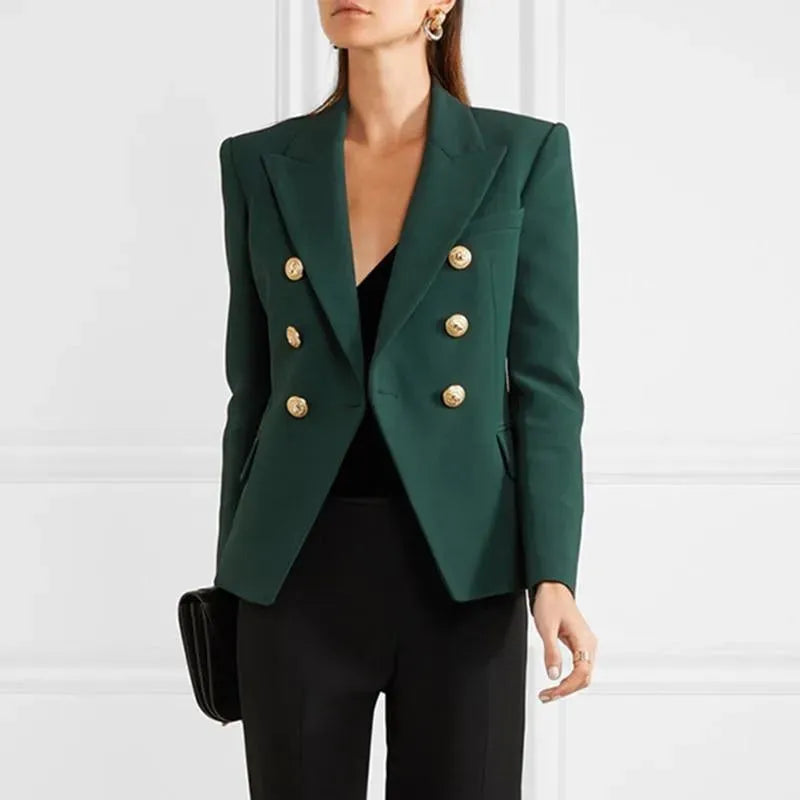 Dark Green Blazer Women - Casual - Plain-Solid - Double-Breasted Blazer - LeStyleParfait