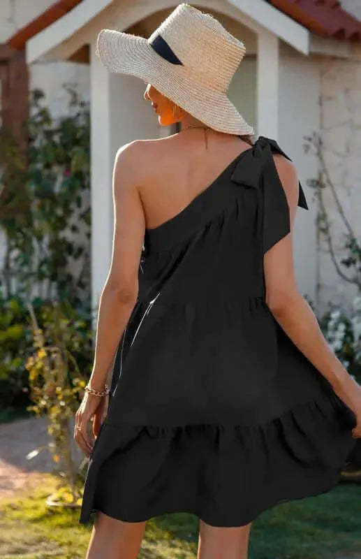 Diagonal Neck Ruffle Dress - Mini Dress - LeStyleParfait