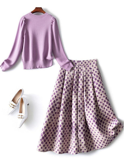 Dotted Pleated Skirt Outfit Set - Clothing Set - LeStyleParfait