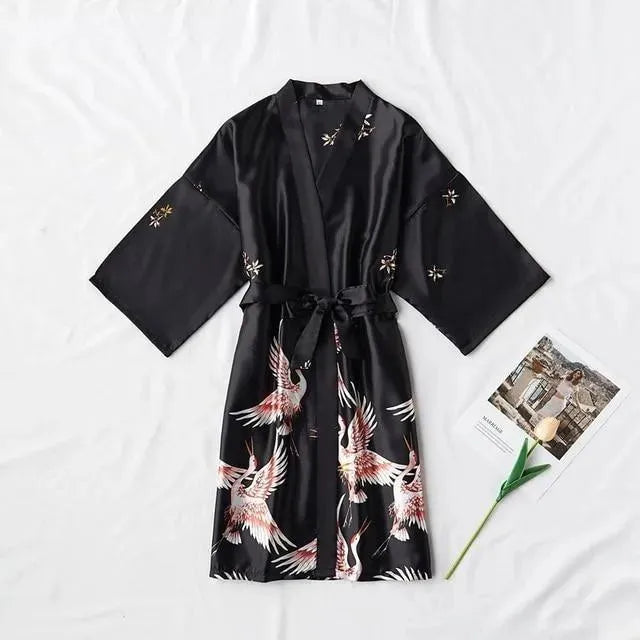 Dove Silk Satin Nightgown-Kimono Robe - Nightgown - LeStyleParfait