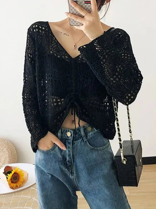 Drawstring Mesh Summer Women Crop Top - Crop Top - LeStyleParfait