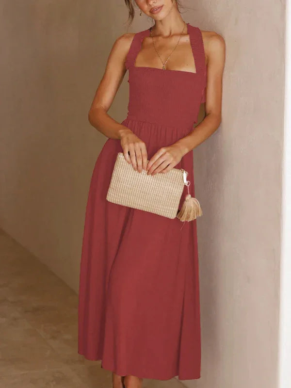 A-line,a-line dress,Breathable,casual,casual dress,cotton,cotton dress,flared,flared dress,flowy,flowy dress,ladies Wrinkle Resistant,midi,midi dress,midi hem dress,pockets,Quick drying,sleeveless,sleeveless dress,slip-on,slip-on dress,solid,solid dress,square,square neckline dress,straight,summer,summer dress,With pockets midi dress-LeStyleParfait