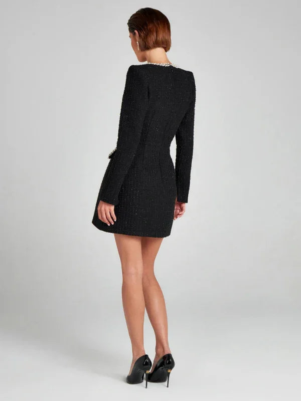 Elegant Beaded Square Neck Mini Dress