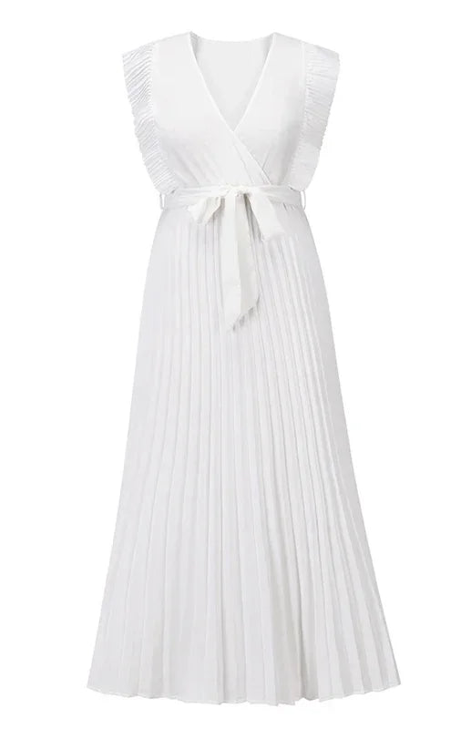Elegant Black Chiffon Pleated Midi Dress
