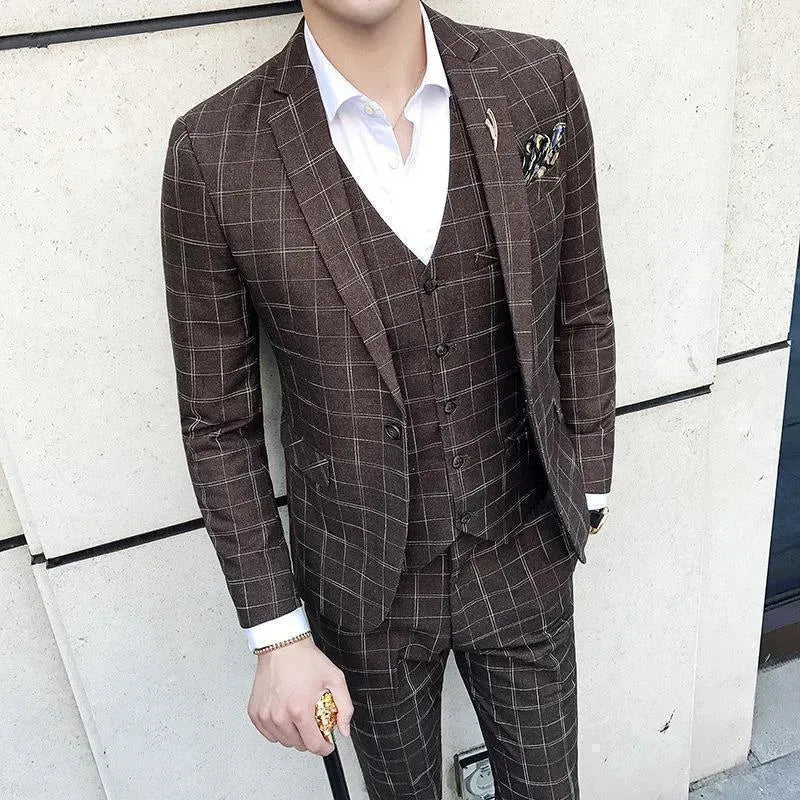 Elegant Brown Plaid Three Piece Suit - Plaid Suit - LeStyleParfait