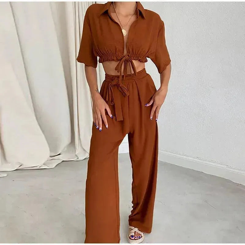 Elegant Casual Wide-Leg Two-Piece Set - Wide-Leg Two-Piece Set - LeStyleParfait