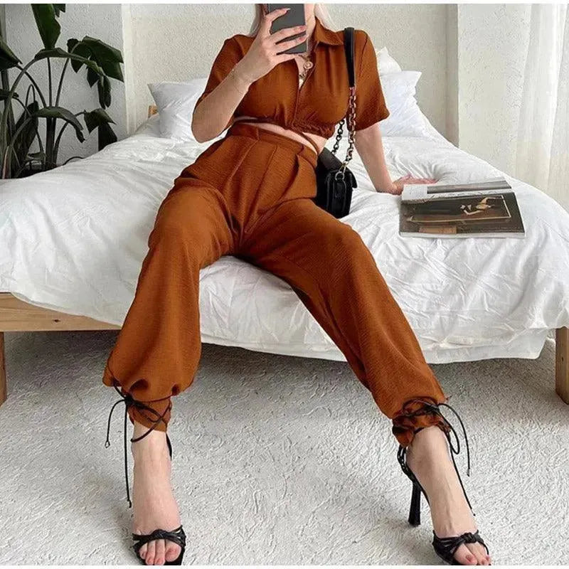 Elegant Casual Wide-Leg Two-Piece Set - Wide-Leg Two-Piece Set - LeStyleParfait