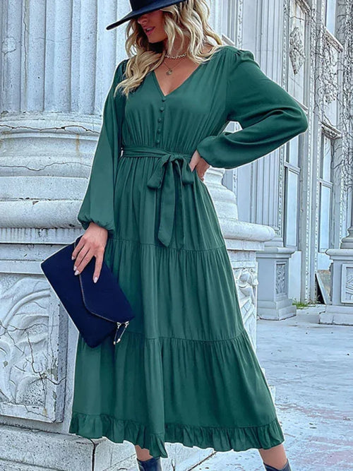 Elegant Chiffon Button Midi Dress