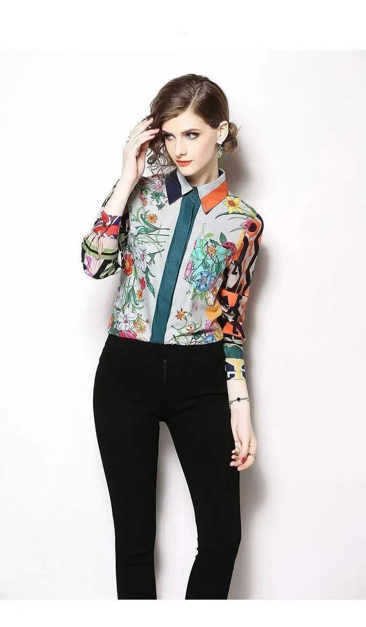 Elegant Floral Silk Office Shirt-Women's Shirts-LeStyleParfait